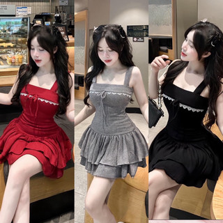 TG2- Đầm thun nữ, đầm thun tăm, đầm tầng phối ren, dây bảng to có lót trong