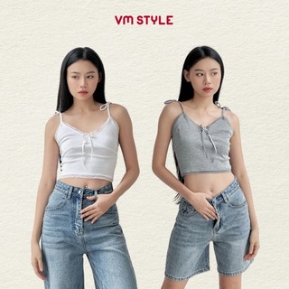 Áo 2 dây ren VMSTYLE màu trơn trendy áo 2 dây croptop viền ren cột nơ đi biển mùa hè  ATU00820