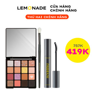Combo Lemonade Bảng phấn mắt Aesthetic Ver2 20.8g, Cọ mắt và Chuốt mi Soaring Mascara 6ml