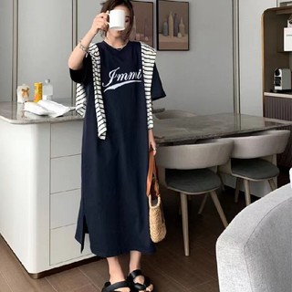 Đầm thun suông phong cách lười in họa tiết chữ cái dáng dài vừa thon gọn TTDSA0052