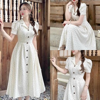 Đầm váy nữ xốp hoa chấm bi dáng xòe thanh lịch phù hợp đi tiệc, đi biển