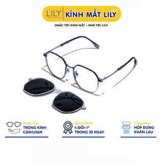 Gọng kính mắt vuông nam nữ LILYEYEWEAR 2in1 kèm tròng râm phân cực kiểu dáng thời trang P10091
