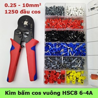  Kìm bấm cos vuông HSC8 6-4A tự điều chỉnh,1250 đầu cos đủ loại cos ống tròn cos pin 