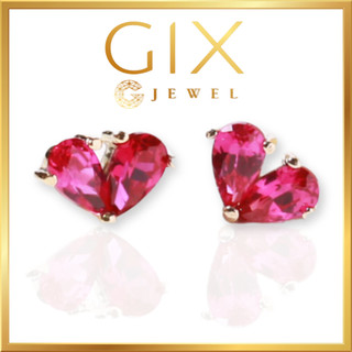 Bông tai bạc cao cấp mạ vàng trái tim ghép 2 viên đá Cz đỏ Gix Jewel SPGBT06