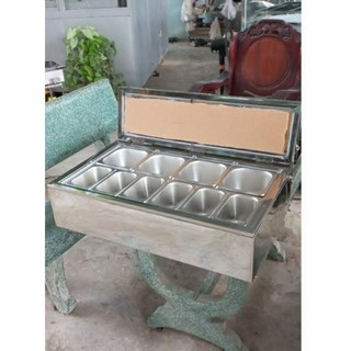 Thùng đá inox kèm khay topping loại 10 khay 3 lớp nắp mica gập
