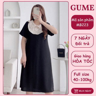 Váy bầu GUME dáng công sở babydoll dự tiệc bigsize 40-100kg dáng suông Cổ Yếm chất vải sạn lụa MB223