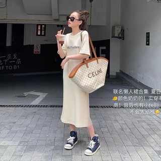Váy dài  thun dáng dài tay ngắn in chữ Hàn Quốc chic  mùa hè cho nữ TTDSA0060