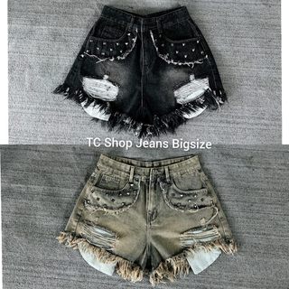 TCSHOPJEANS Quần Short Jean Túi Lòi Rách Viền Đinh BIGSIZE MS 1106