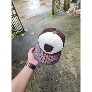 Mũ da bò phối lưới nâu trắng