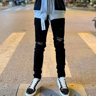 Quần Jean Nam Purple Đen Rách Nhẹ 4 Khuy Bản Đẹp Quần Bò Đen Rách Boy Phố Purple
