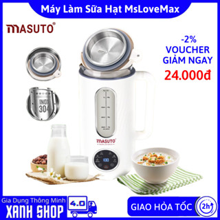 Máy Làm Sữa Hạt Masuto MsLoveMax 1.2L - Thủy Tinh Nắp Inox Cường Lực Xay Hạt Nhuyễn Mịn Chống Trào - 6 Chế Độ Nấu