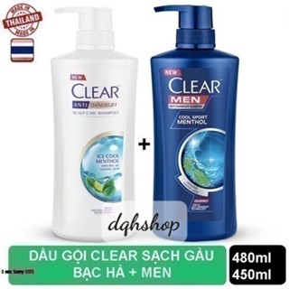 [ Mẫu mới  2024] Combo 2 chai dầu gội đầu gồm clear Bạc Hà 480ml và Clear Men 450ml