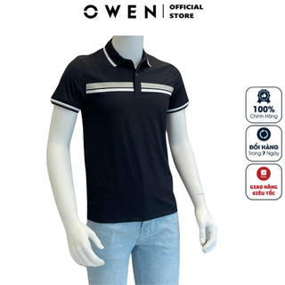 Áo thun polo nam ngắn tay cổ bẻ OWEN APV243609 phông màu đen phối trắng xám vải nylon mềm mại cao cấp form body fit