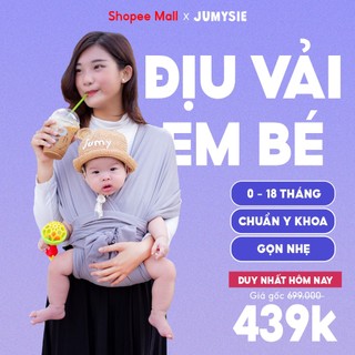 Địu vải JUMYSIE, địu em bé bằng cotton cao cấp siêu dịu nhẹ, thoáng mát khi tiếp xúc với làn da trẻ nhỏ - Màu ghi