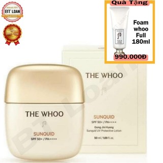 [ Siêu K.M Mới Date 2027 ] Kem chống nắng chống nhăn Chống tia UVA và UVB  The Whoo  SUNQUID SPF 50+/PA++++