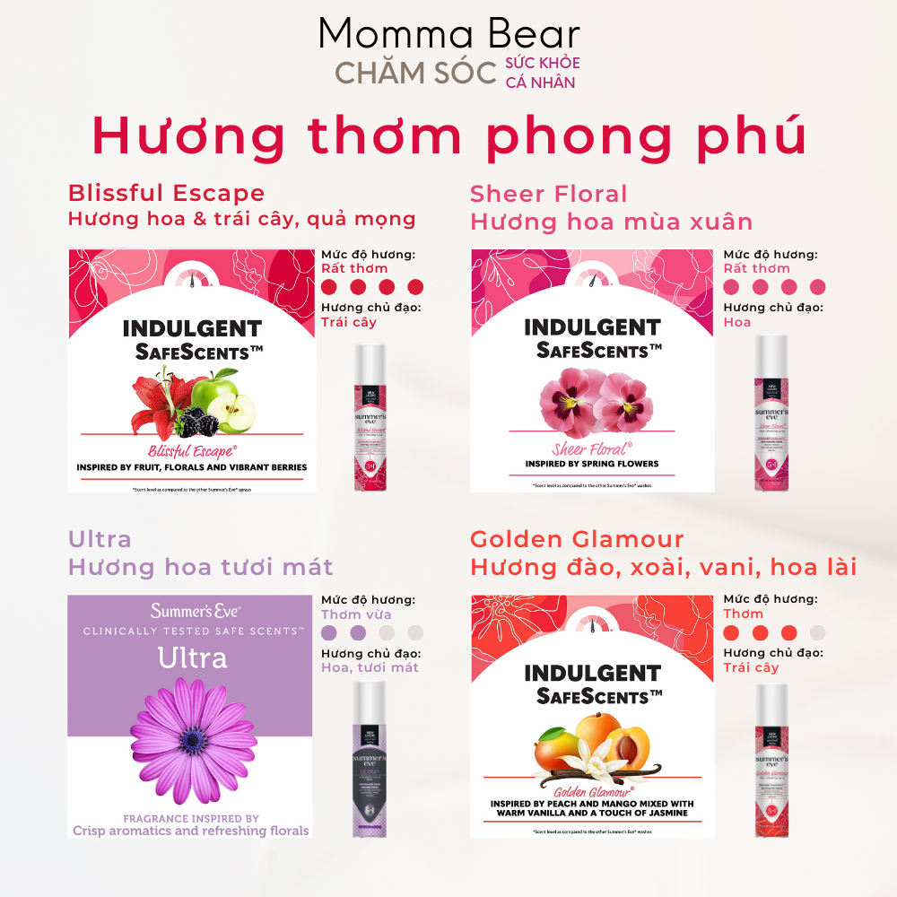 Xịt thơm vùng kín Summer's Eve, khử mùi, hút ẩm, vệ sinh, chăm sóc phụ khoa, hàng Mỹ - Momma Bear