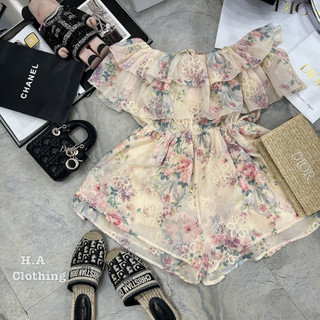 Jumpsuit short tầng thô sượt ngực phối bèo tầng trễ vai siêu thời trang!