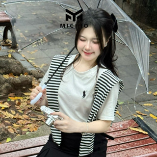 Áo Thun Nữ, Áo Baby Tee Nữ Logo Con Ngựa Kèm Khăn Choàng Cổ Thuỷ Thủ