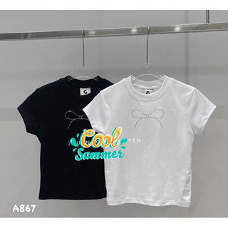 Set 2 áo cộc in nơ đen trắng nữ