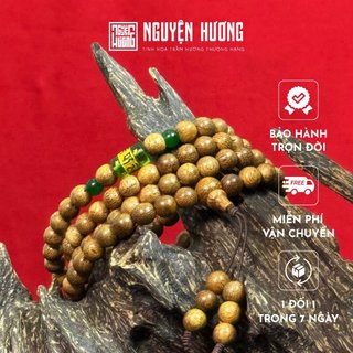 Vòng tay trầm hương Định Tâm 108 hạt Mệnh Mộc NGUYỆN HƯƠNG đính charm phong thuỷ theo mệnh, kích thước 6/7/8 mm