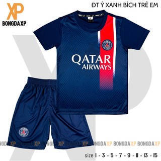 Áo Đá Bóng Trẻ Em PSG Xanh Đen, Đồ Đá Banh Trẻ Em Vải Thun Lạnh Cao Cấp