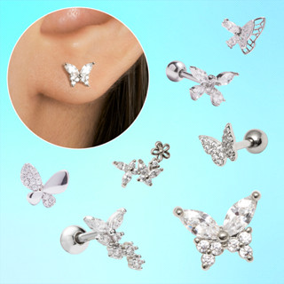 Khuyên tai bướm thân thẳng đính đá trắng - WHITE STRAIGHT BUTTERFLY EARRING COCKSTOCK