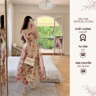 Váy Maxi Hoa SALYNA Dáng Dài Buộc Cổ Đi Biển, Đầm Xòe Họa Tiết Hoa Hở Lưng