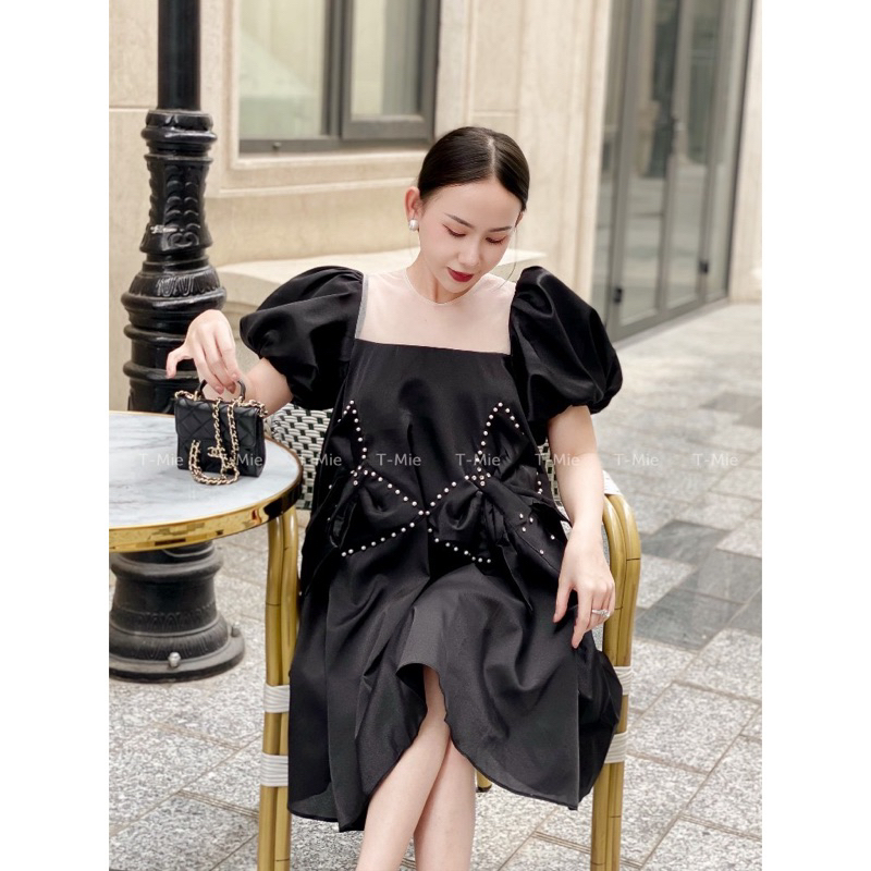 Đầm đen tơ nơ đá🖤