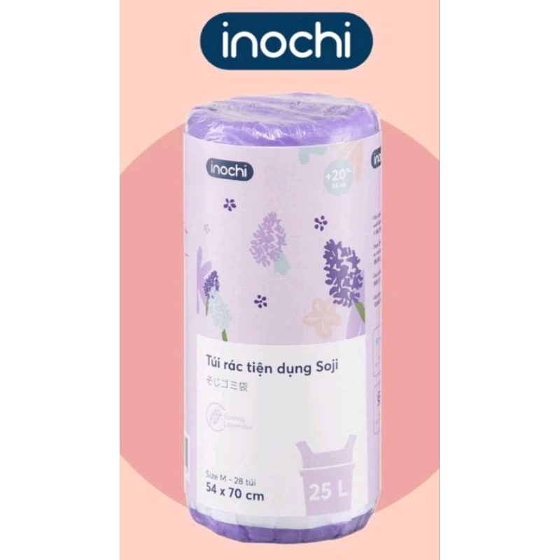 Túi rác tiện dụng SOJI 25L có quai - INOCHI Hương Lavender (54×70cm) (28 túi/cuộn)