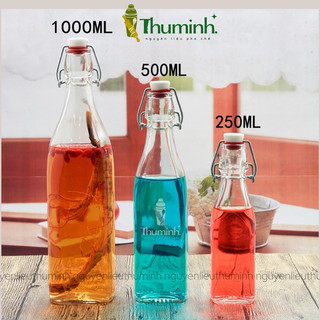 Chai thuỷ tinh vuông nắp gài 250ml/ 500ml/ 1000ml