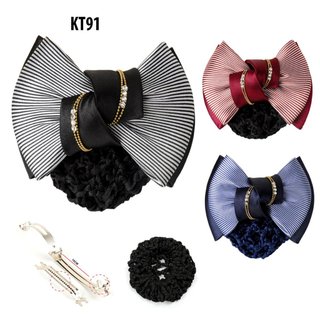 SHOPPRO Phụ Kiện Búi Tóc - Kẹp Búi Tóc Nơ Sọc Xoắn Phối Xích Xinh Xắn Phù Hợp Cho Nữ Công Sở, Y Tá, Hàng Không KT91