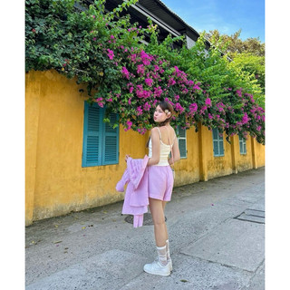 Set Sơ Mi Sọc Hồng (Có Kèm Áo Dây)