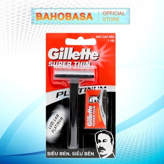 Dao cạo râu cán đen gillette super thin tặng kèm lưỡi bahobasa