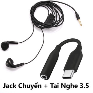 Bộ jack chuyển đen - jack chuyển type c ra 3.5mm tròn & tai nghe jack 3.5mm tròn dùng cho ip 15 & các máy chân cắm typec
