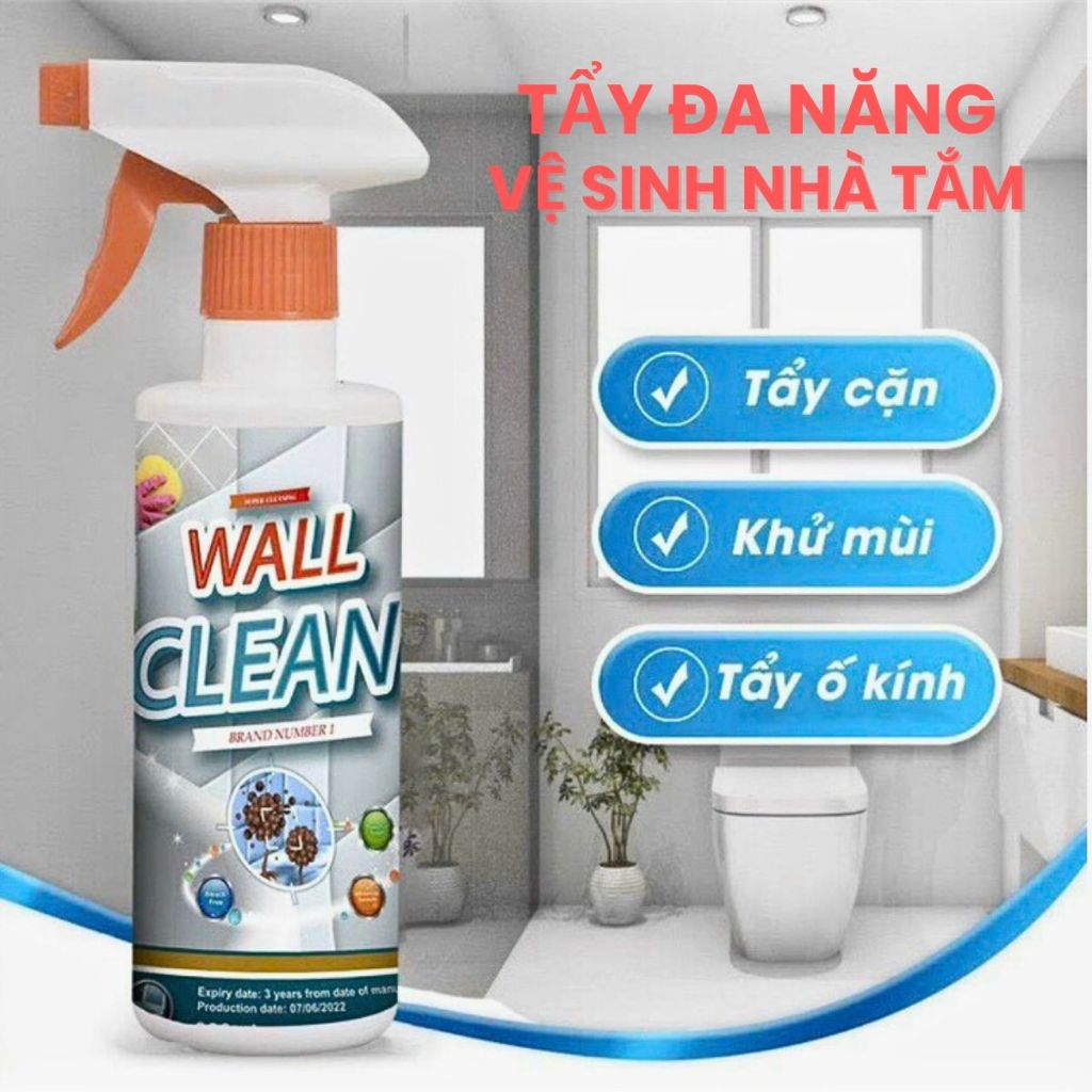 Tẩy Nhà Tắm WALL CLEAN - Tẩy Kính Vòi Sen Bồn Rửa Mặt Gương Soi Hồ Cá sáng bóng như mới