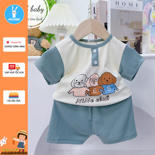 , Đồ bộ cộc tay Rabbit nhiều hoạ tiết ba chú chó đáng yêu, đồ bộ ở nhà cho bé, UCHI02