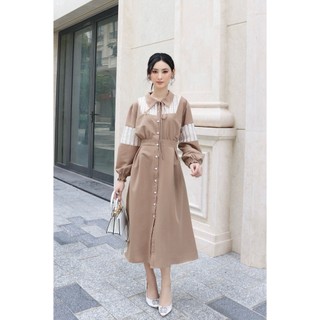 Đầm nâu phối ren tiểu thư thanh lịch - Angel V
