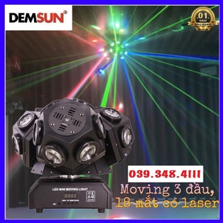 đèn moving 3 đầu 18 bóng có laser