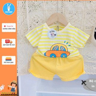 , Đồ bộ cho trẻ vải mềm áo sọc hoạ tiết xe otto cho bé trai và bé gái, UCHI15