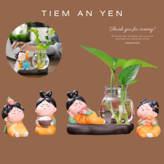 Bình thủy sinh trồng cây kèm tượng Tiên nữ dễ thương Tiệm An Yên, để bàn làm việc, trang trí