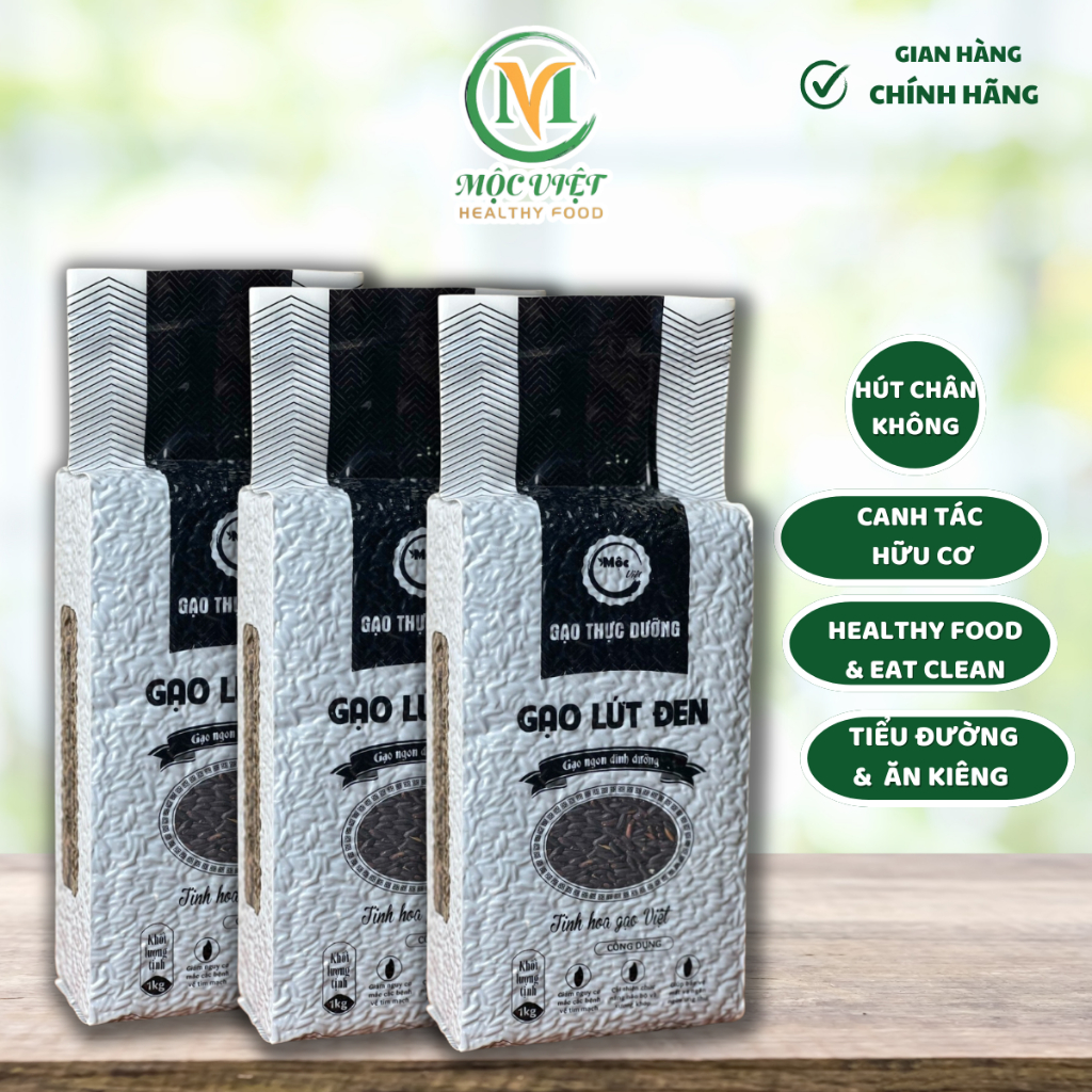 COMBO 3kg Gạo lứt hữu cơ, gạo lứt dẻo Mộc Việt nấu không cần ngâm trước túi hút chân không 1kg