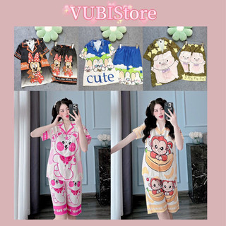Bộ lửng ngố lụa xước pijama lửng bận nhà nhiếu hình