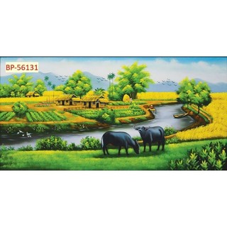 Tranh phong cảnh làng quê đồng quê dán tường 3d