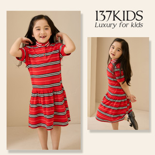 Váy hè, váy polo bé gái đỏ kẻ đen trắng by 137kid chất 100% cotton