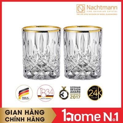 [Hàng Thanh Lý XỈN MẠ VÀNG] Bộ 2 ly pha lê whisky Nachtmann Noblesse viền màu vàng