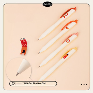 Set 4 Bút Gel Đen Họa Tiết Cô Gái Màu Cam Cá Tính Năng Động, Đồ Dùng Cho Học Sinh - Văn Phòng, Dotty - Văn Phòng Phẩm