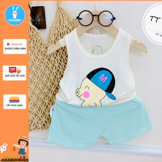 , Đồ bộ cho trẻ vải mềm hoạ tiết chú heo đội mũ pastel, đồ bộ ở nhà cho bé, UCHI20
