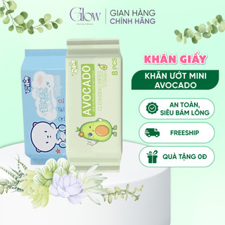 Khăn Giấy Ướt Mini Bịch Nhỏ 8 Khăn GLOW WAXING Vệ Sinh Da Trước Khi Wax, Thích Hợp Mang Đi Học, Làm Việc, Ăn Uống