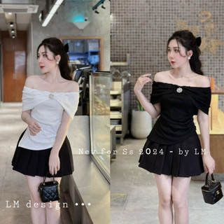 ÁO THUN TRỄ VAI KÈM TAG ĐÁ BLING VẠT CHÉO NHỌN CHẤT ĐẸP MS16772