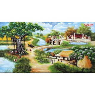 Tranh phong cảnh làng quê đồng quê dán tường 3d
